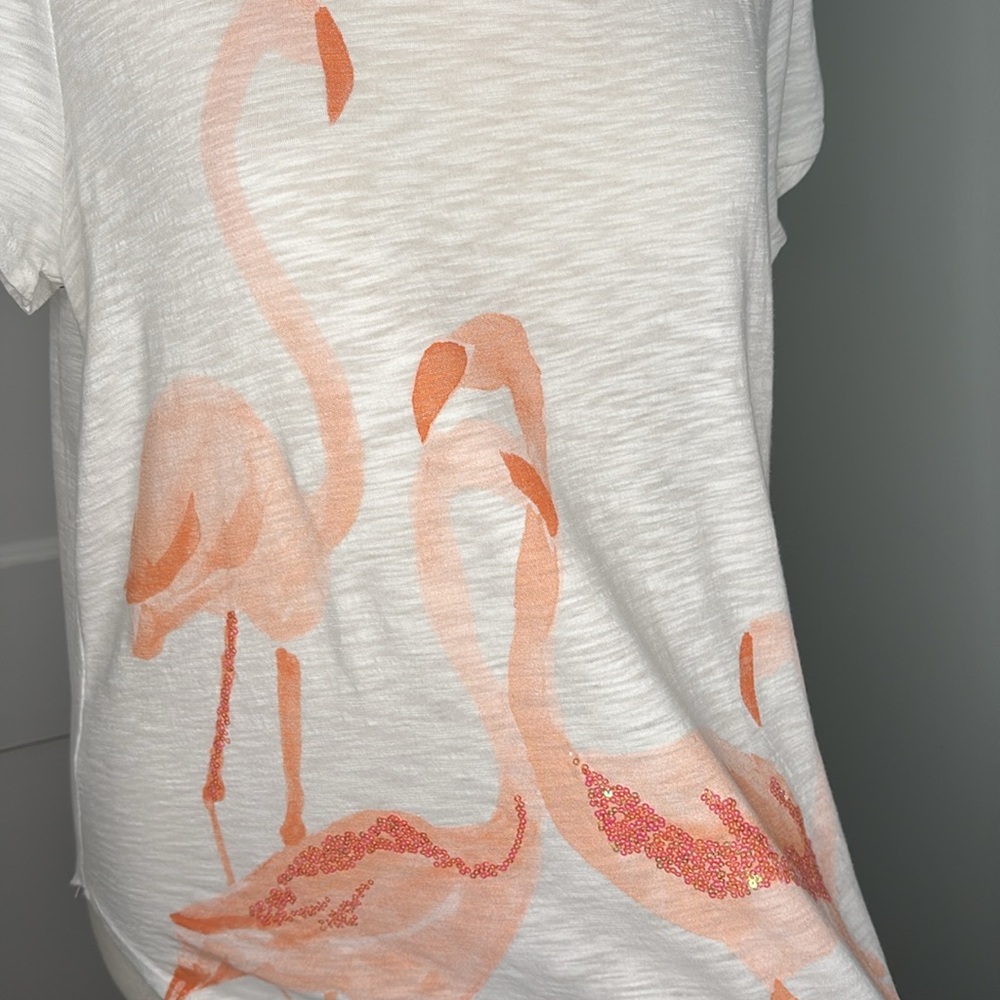 Excellent Condition Lauren Conrad White T w/Pink Sequin Flamingos, XL - Picture 2 of 8